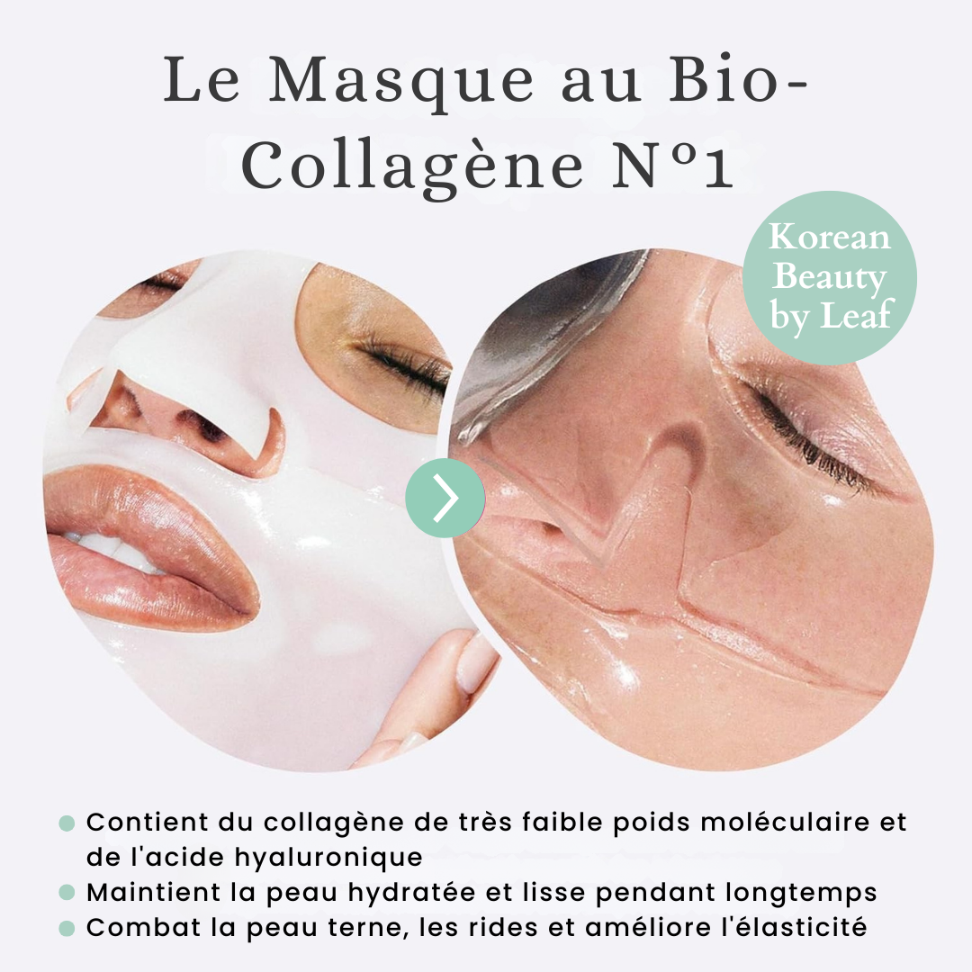 Le masque au collagène contient également e l'acide hyaluronique pour une peau hydratée et repulpée