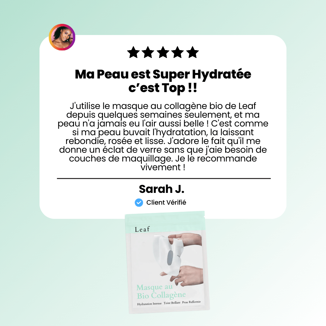 Cliente satisfaite de l'hydratation de sa peau avec notre masque au bio collagène